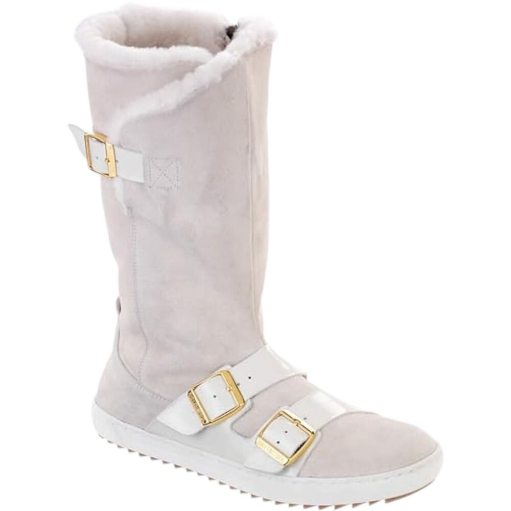 NWOT Birkenstock -Danbury Shearling White Suede/Patent Leather